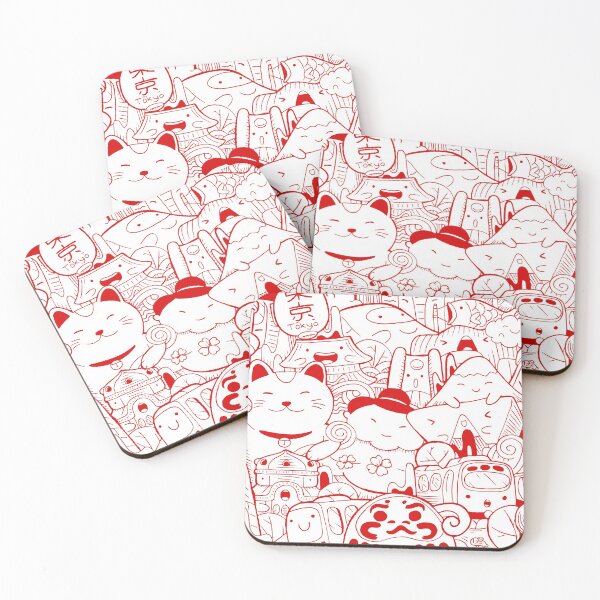 Item preview, Japanese Kawaii Cute Smiley Face - Doodle Pattern Red designed and sold by crazycollective.