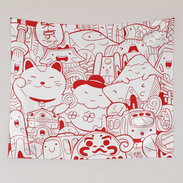 Item preview, Japanese Kawaii Cute Smiley Face - Doodle Pattern Red designed and sold by crazycollective.