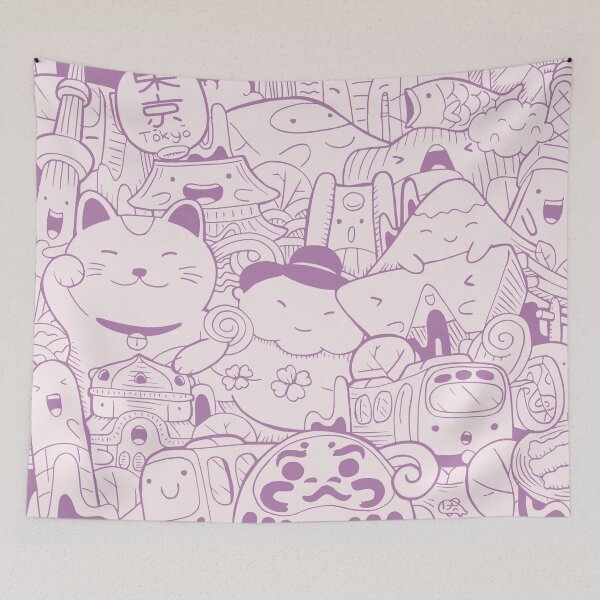 Item preview, Japanese Kawaii Cute Smiley Face - Doodle Pattern Lilac designed and sold by crazycollective.