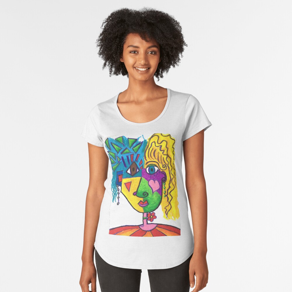 Picasso Face Abstract Portrait of a Girl Premium Scoop T-Shirt
