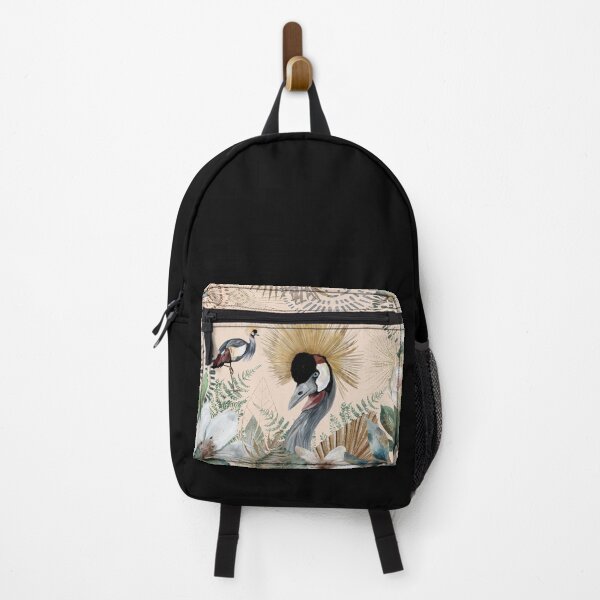 Item preview, African Grey Crowned Crane, Golden Crested Crane, with beautiful watercolor florals and gold accents designed and sold by Orianah.