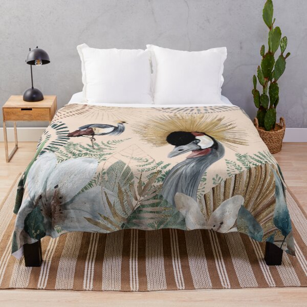 Item preview, African Grey Crowned Crane, Golden Crested Crane, with beautiful watercolor florals and gold accents designed and sold by Orianah.