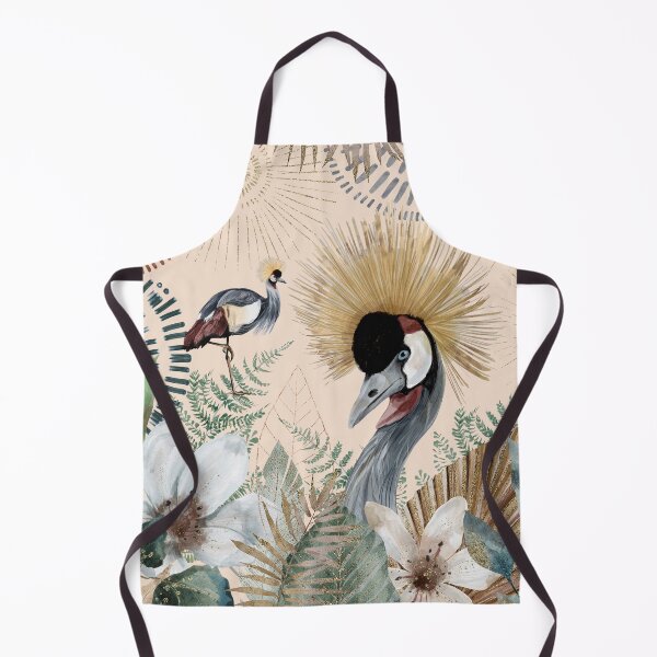 Item preview, African Grey Crowned Crane, Golden Crested Crane, with beautiful watercolor florals and gold accents designed and sold by Orianah.