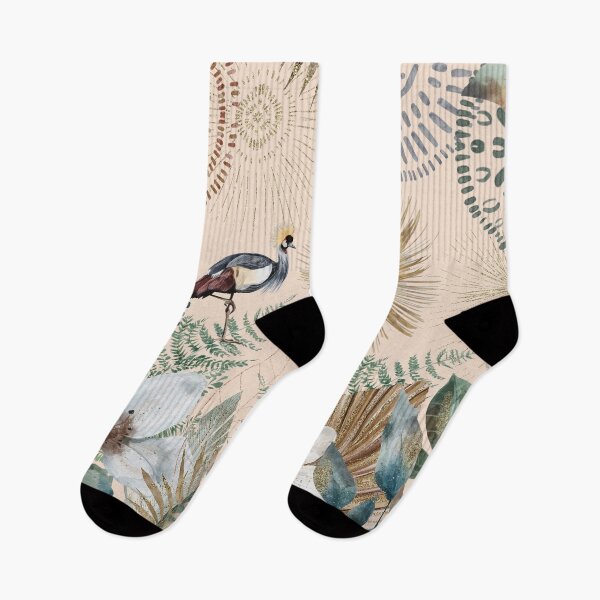Item preview, African Grey Crowned Crane, Golden Crested Crane, with beautiful watercolor florals and gold accents designed and sold by Orianah.
