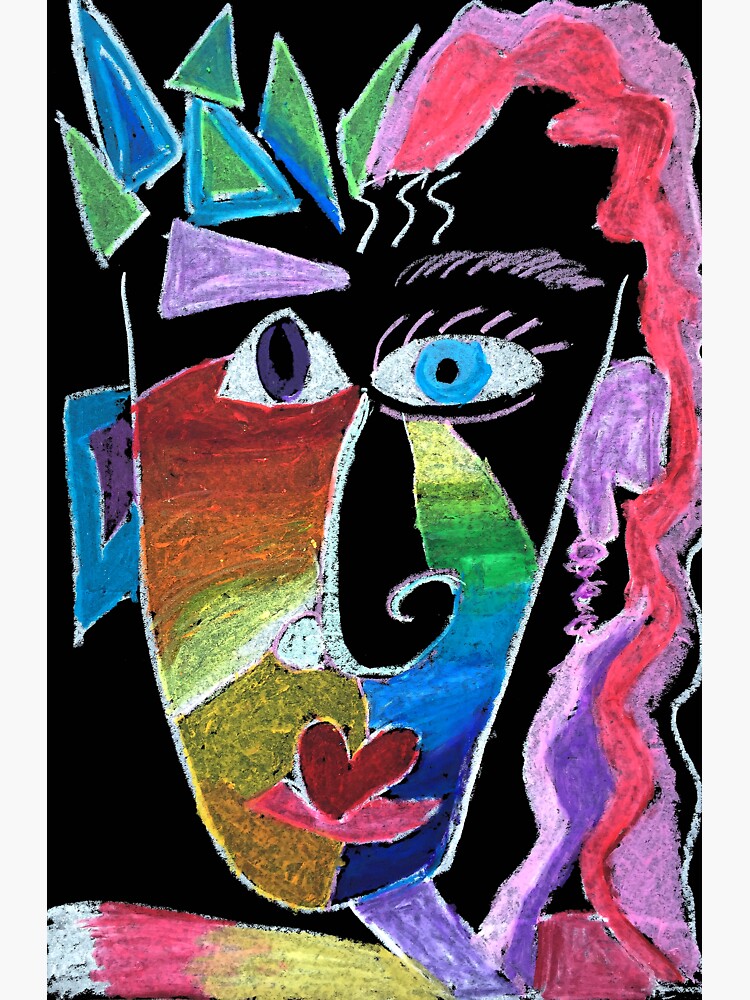 Picasso Face Abstract Portrait on Black background by KarenBrake
