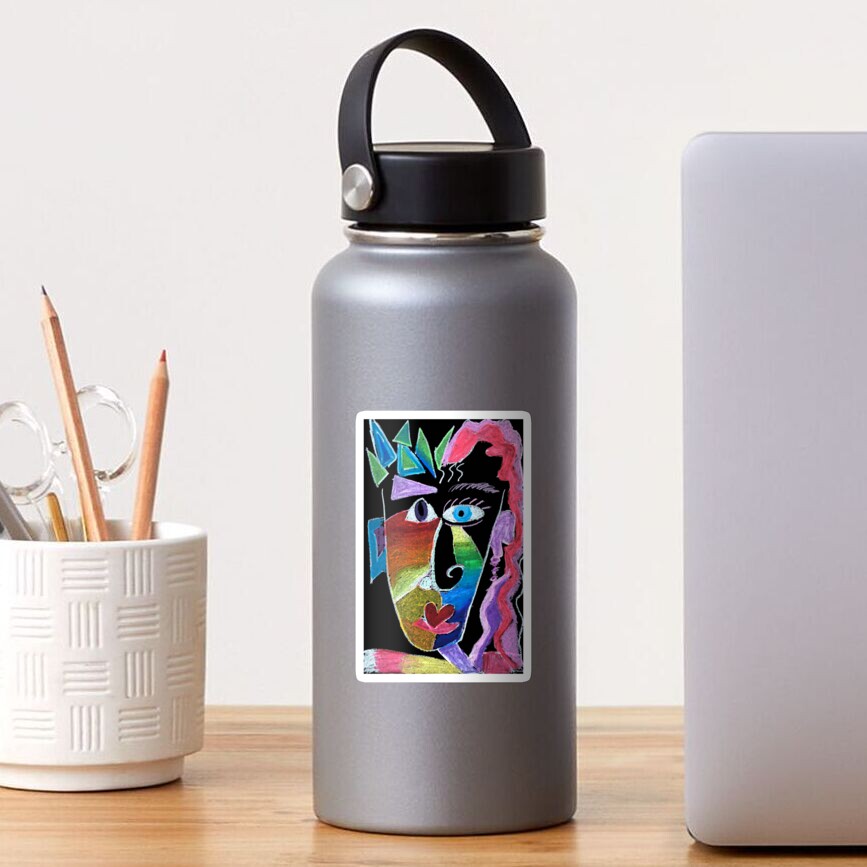 Picasso Face Abstract Portrait on Black background Sticker