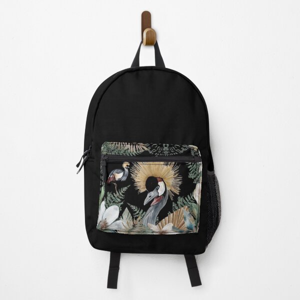 Item preview, African Grey Crowned Crane, bold and bright, Golden Crested Crane, with watercolor florals and gold accents designed and sold by Orianah.