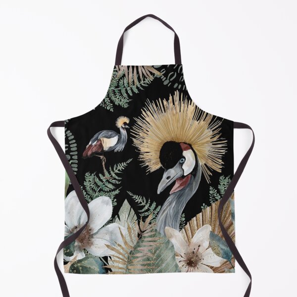 Item preview, African Grey Crowned Crane, bold and bright, Golden Crested Crane, with watercolor florals and gold accents designed and sold by Orianah.