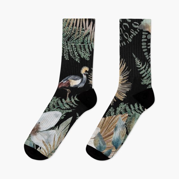 Item preview, African Grey Crowned Crane, bold and bright, Golden Crested Crane, with watercolor florals and gold accents designed and sold by Orianah.