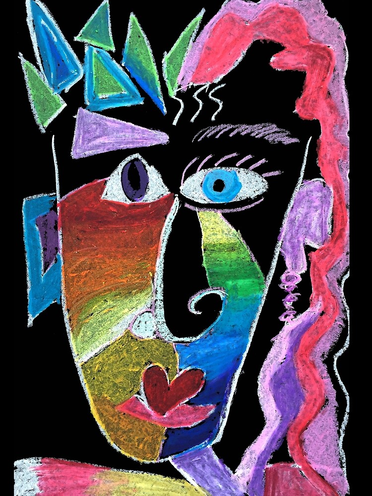 Picasso Face Abstract Portrait on Black background by KarenBrake