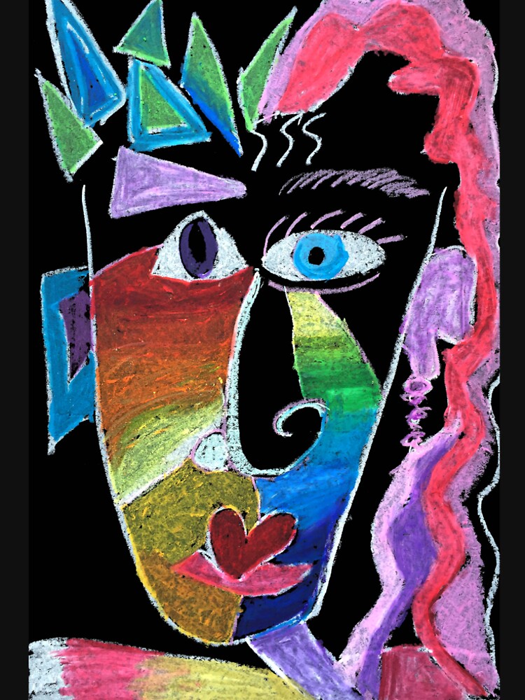 Picasso Face Abstract Portrait on Black background by KarenBrake