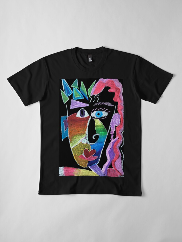 Alternate view of Picasso Face Abstract Portrait on Black background Premium T-Shirt