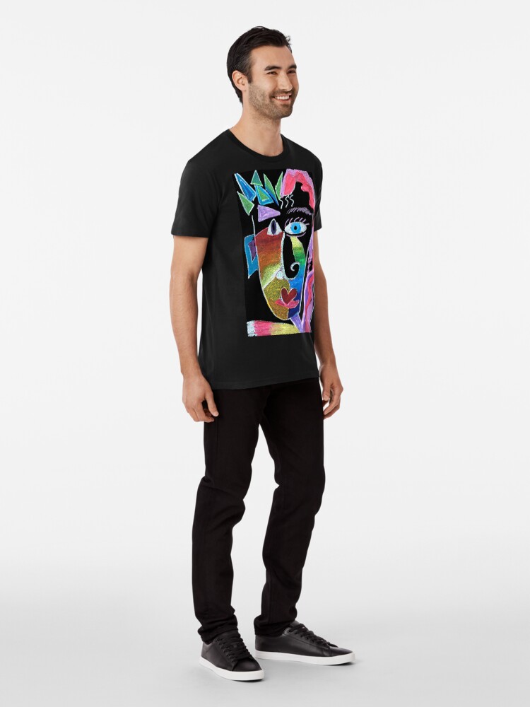 Alternate view of Picasso Face Abstract Portrait on Black background Premium T-Shirt