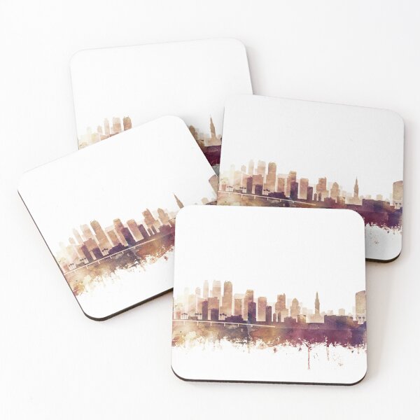Item preview, Miami Skyline Watercolor Orange Purple by Zouzounio Art designed and sold by zouzounioart.
