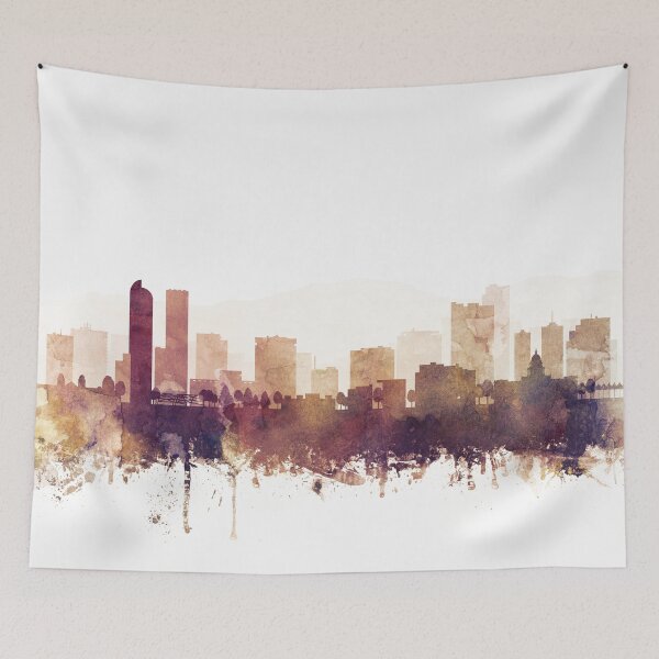 Item preview, Denver Skyline Watercolor Orange Purple by Zouzounio Art designed and sold by zouzounioart.