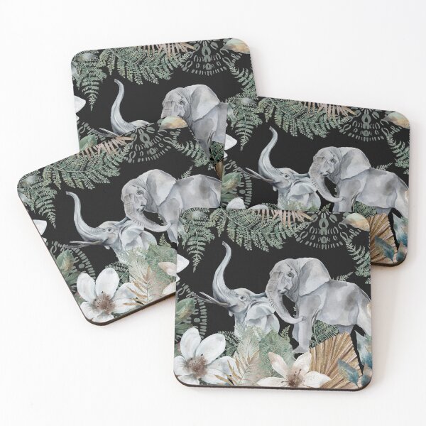 Item preview, African Grey Elephant, with earthy green tones watercolor florals and gold accents designed and sold by Orianah.