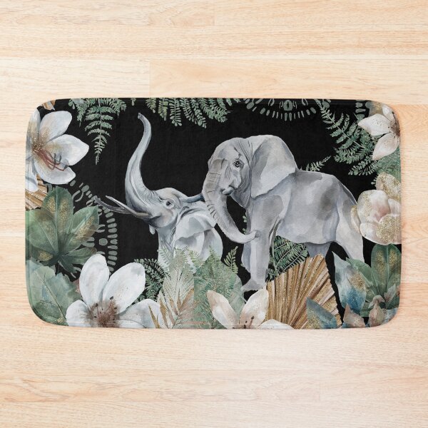 Item preview, African Grey Elephant, with earthy green tones watercolor florals and gold accents designed and sold by Orianah.