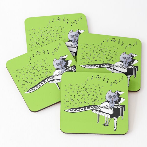 Item preview, Cat wearing sunglasses and singing set in green - Cute and Fun designed and sold by Vero De.