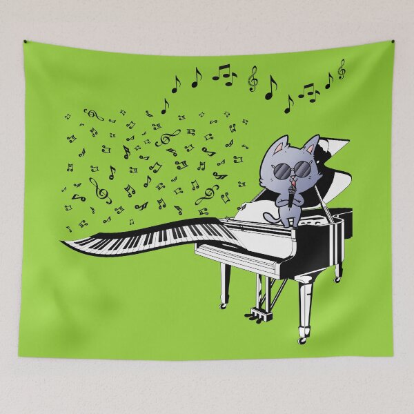 Item preview, Cat wearing sunglasses and singing set in green - Cute and Fun designed and sold by Vero De.