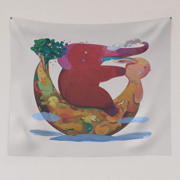 Item preview, Elephant riding Moon Rabbit designed and sold by Supachet.