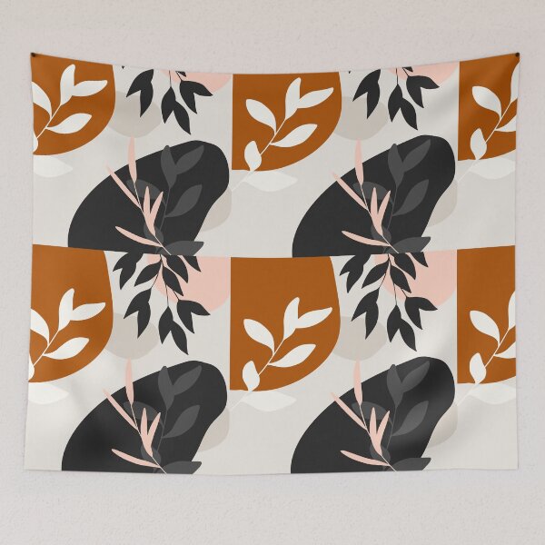 Item preview, Beige,black and orange abstract leaves art designed and sold by Mammanation.