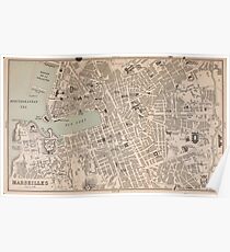 Vintage Map of Marseille France (1896) Poster