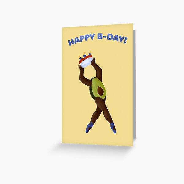 Happy B-Day Avocado Dancing with Cake Greeting Card