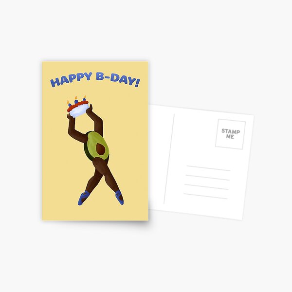 Happy B-Day Avocado Dancing with Cake Postcard