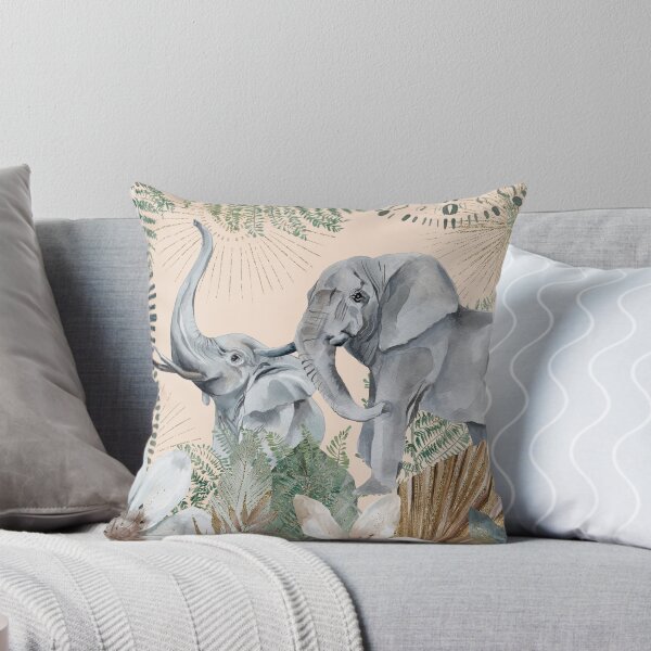 Item preview, Éléphant gris d'Afrique, avec des tons vert terreux et crème, des fleurs à l'aquarelle et des accents dorés designed and sold by Orianah.