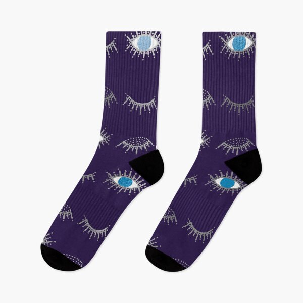 Item preview, Pretty Silver Closed and Open Blue Evil Eye Nazar Mati Pattern on Purple designed and sold by Karen McFarland.