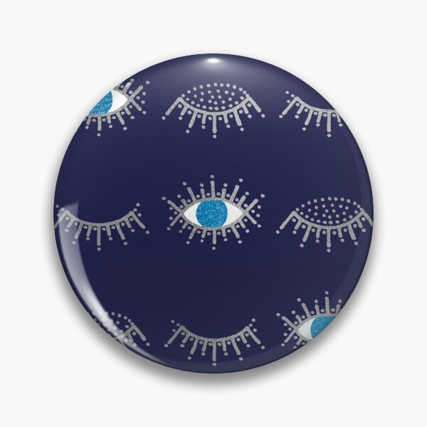 Item preview, Pretty Silver Closed and Open Blue Evil Eye Nazar Mati Pattern on Navy designed and sold by Karen McFarland.
