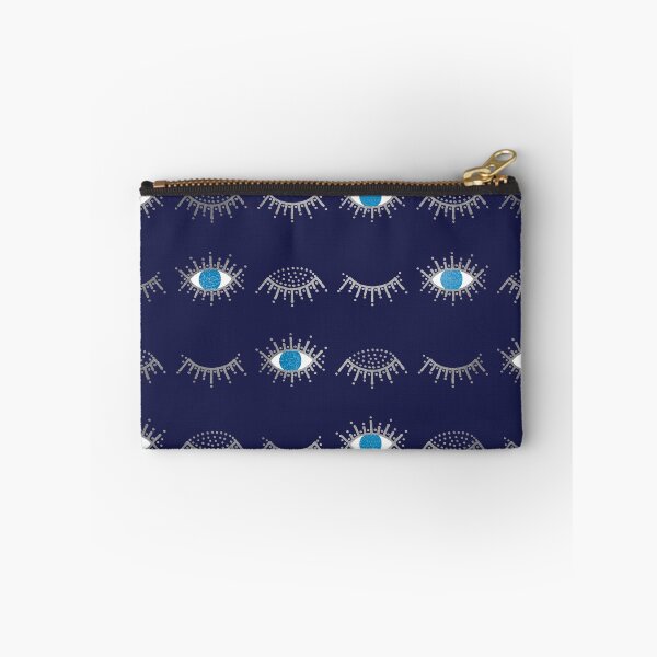 Item preview, Pretty Silver Closed and Open Blue Evil Eye Nazar Mati Pattern on Navy designed and sold by Karen McFarland.