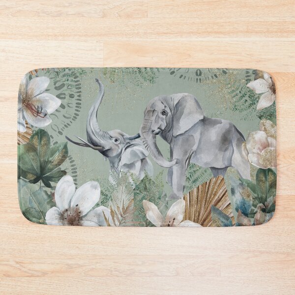 Item preview, African Grey Elephant, with earthy green tones, watercolor florals and gold accents designed and sold by Orianah.