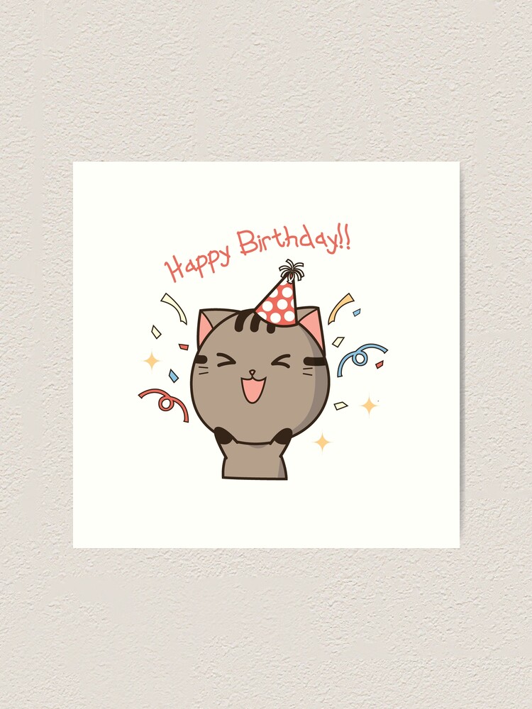 Impression Artistique Joyeux Anniversaire Chat Par Clgtart Redbubble