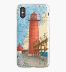 Grand Haven Lighthouse MI Nautical Map Cathy Peek iPhone Case