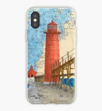 Grand Haven Lighthouse MI Nautical Map Cathy Peek iPhone Case