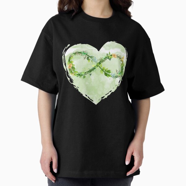 FLORAL INFINITY SYMBOL ARTWORK with green watercolour background - BY AUSTRALIAN ARTIST JANE HOLLOWAY Oversized T-Shirt