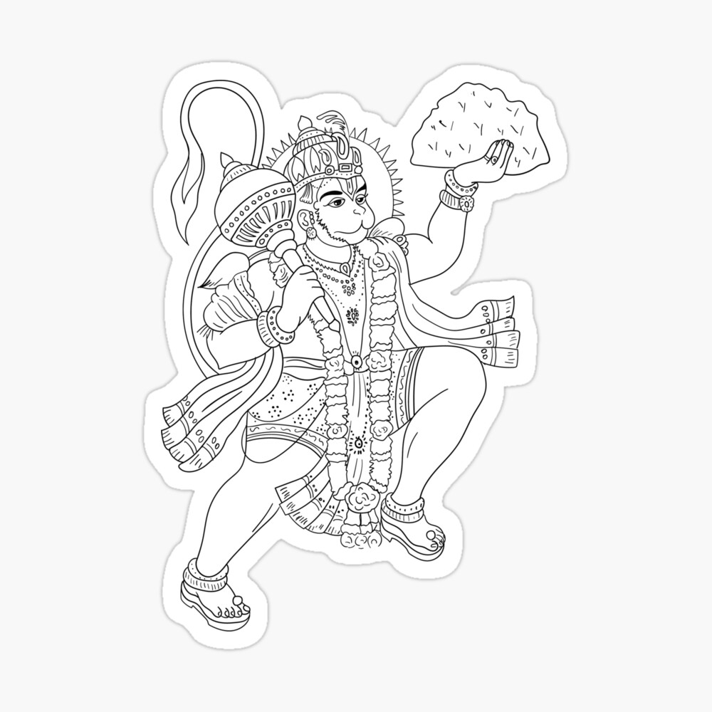 Image of Drawing Of Lord Hanuman Outline Editable Illustration. Strength  And Powerful God Bhajarangi Or Lord Shiva-PM305265-Picxy