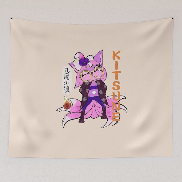 Artikelvorschau, Rosa Kitsune Neunschwanzfuchs Zeichnung entworfen und verkauft von ViewerEqualsPhoton.