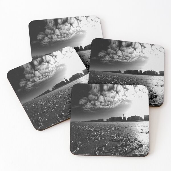 Item preview, Black & White photo of group of jackknifes on the beach designed and sold by FotoMahieu.