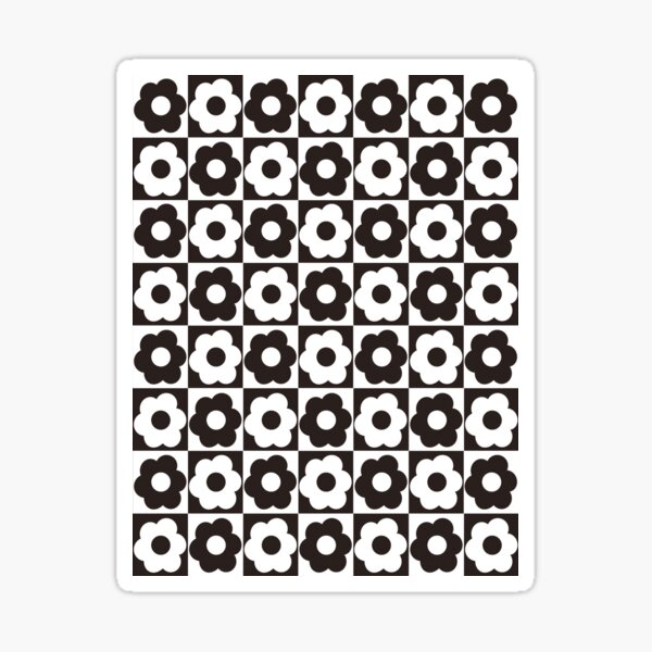 Floral Checker Black White Sticker
