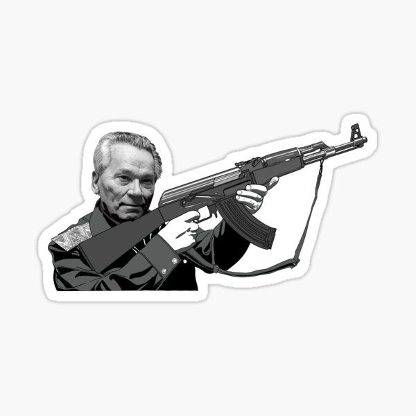 Mikhail Kalashnikov with an AK-47 Sticker