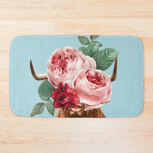 Item preview, Highland cattle with flowers in blue designed and sold by ESCAPZ.
