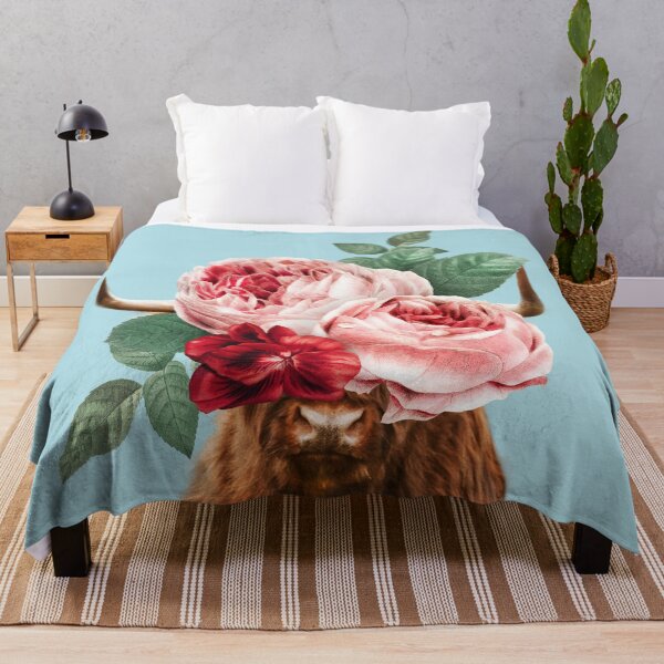 Item preview, Highland cattle with flowers in blue designed and sold by ESCAPZ.