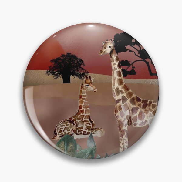 Item preview, Golden skies and desert plains, watercolor Giraffe couple, mixed media art, red, gold, rose gold and watercolor leaves designed and sold by Orianah.