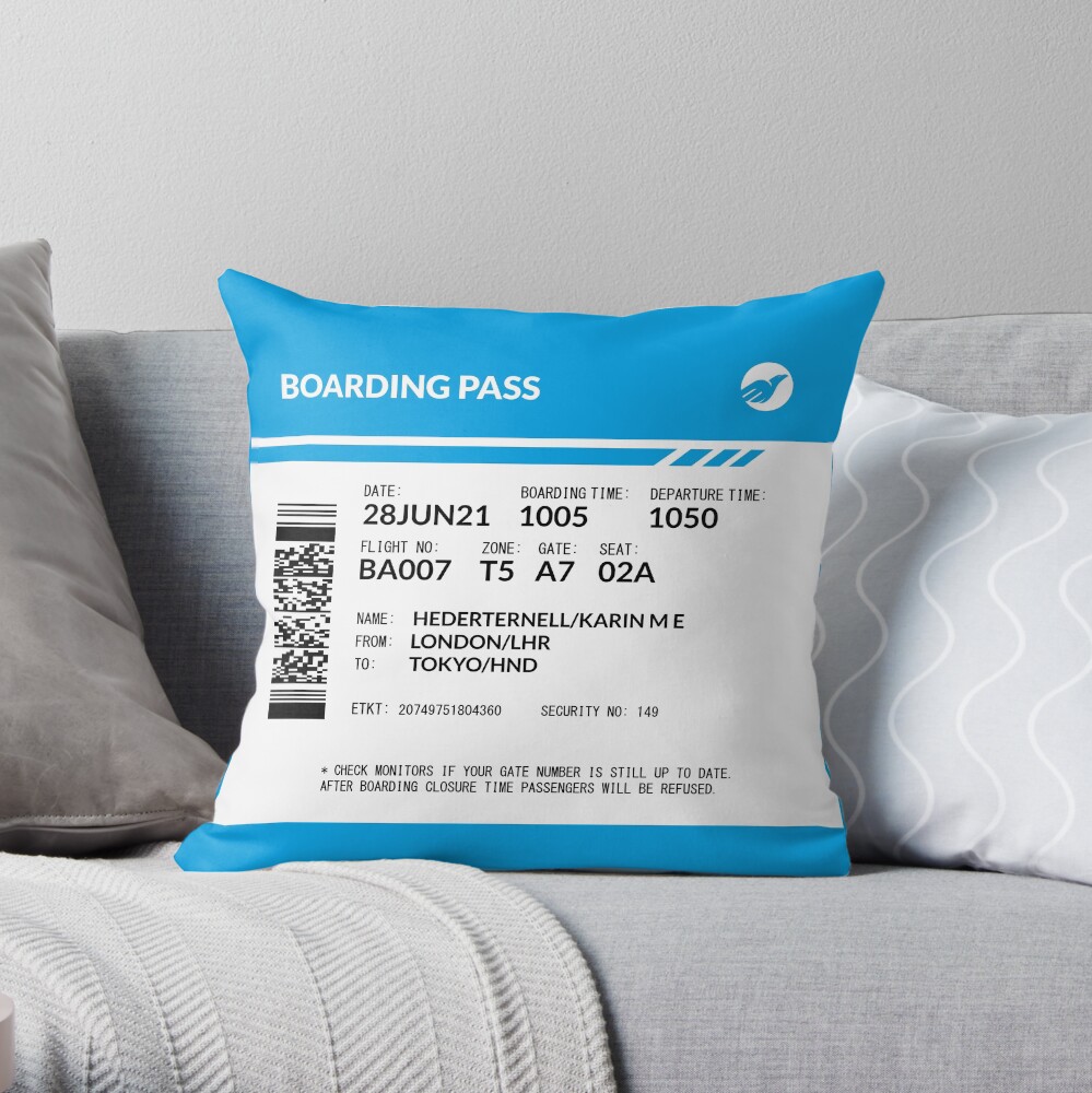 Boarding Pass Pillow (5748x5748 px) (KHE) Throw Pillow