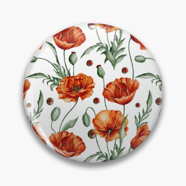 Item preview, Digital watercolour seamless pattern with scarlet wild poppies, poppy seedpods, poppy buds and green leaves on the white background. designed and sold by BananiLettering.
