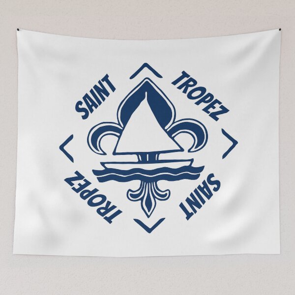 Item preview, Saint Tropez in Cote d'Azur France - Navy Blue Vintage Sailor Logo - Sailing Boat with Heraldic Lily designed and sold by Vintage-TM.