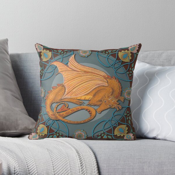 Celtic Medieval Earth Dragon Throw Pillow