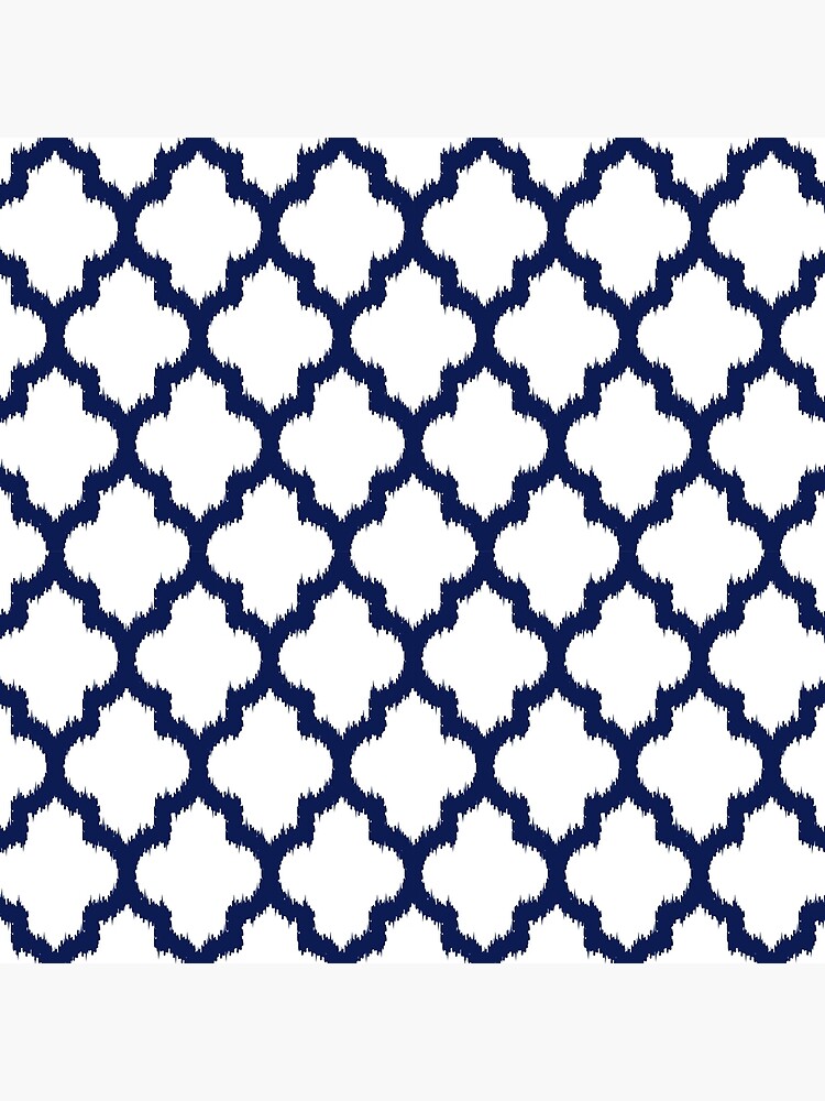 Navy blue and white quatrefoil ikat style by artonwear